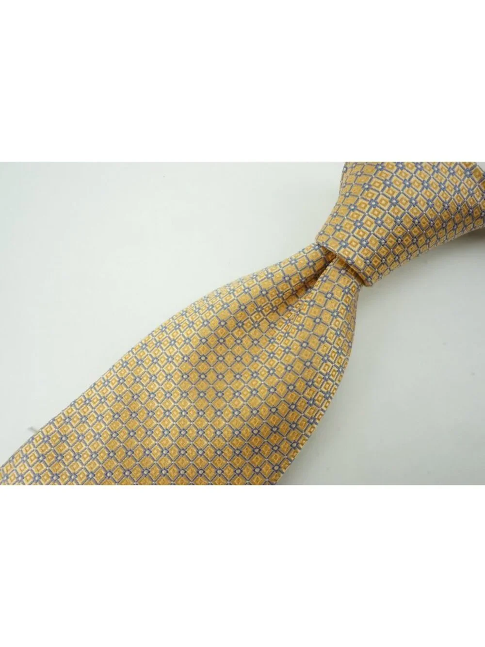 Eton Butter Yellow Lapis Blue Ditsy Micro Flower 100% Silk Tie Brand New Tags